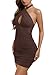 REORIA Women's Sexy Mini Dress Halter Sleeveless Backless Bodycon Criss Cross Ruched Short Dresses Party Night Club Outfits Shaved Chocolate Medium