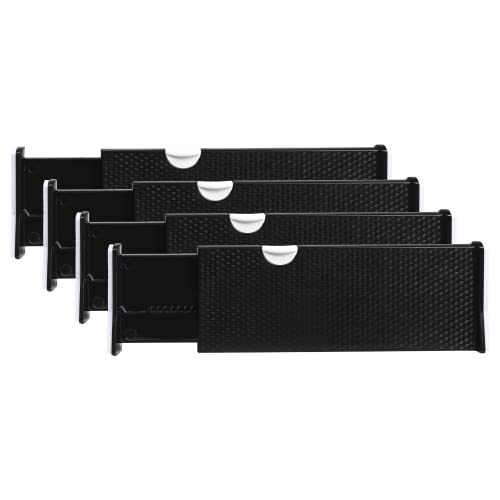 RAPTUROUS Expandable Drawer Dividers 4 Pack - 4 Inch High Dresser Drawer Organizers - Adjustable Clothes Drawer Organization - Separators for Kitchen, Bedroom, Bathroom, or Office Drawer - Black