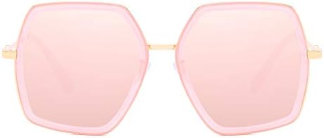 Oversized Square Sunglasses for Women Retro Chic Metal Frame UV400 Geometric Brand Designer Shades (C5 Pink Frame/Pinke Mirrored Lens)