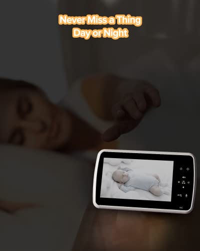 Baby Monitor With Camera And Audio, 5 Inch Display Fully Remote Pan/Tilt Baby Camera, Night Vision 3000Mah Battery Life Wirless Video Baby Monitor, No Wifi 960Ft Range 2 Way Audio Talk #TOP4