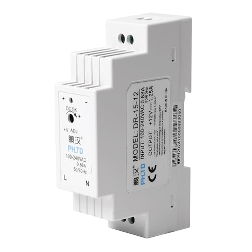 Stonenect DC 12V 1.25A 15W DR-15-12 Din-Rail Power Supply Transformer Switching Power Supplies Mountable Modular Power Supply for Industrial Automation Distribution Boxes Instrumentation