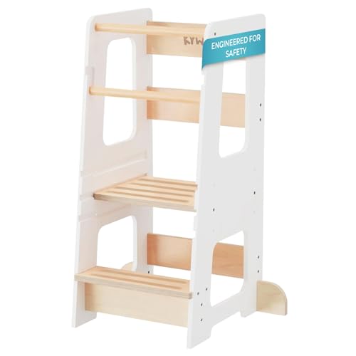 KYWAI® Toddler Kitchen Stool, Kitchen Tower Toddler, Kids Step Stool, Montessori Design, Adjustable to 3 Heights with Double Safety Rail – From a Tree-Planting Brand Supporting Reforestation