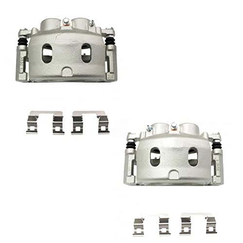Image of TRQ Front Driver and Passenger Side Brake Caliper Set Caliper Brackets Hardware Compatible with 2008-2020 Cadillac Escalade, Chevrolet Silverado 1500, GMC Sierra 1500