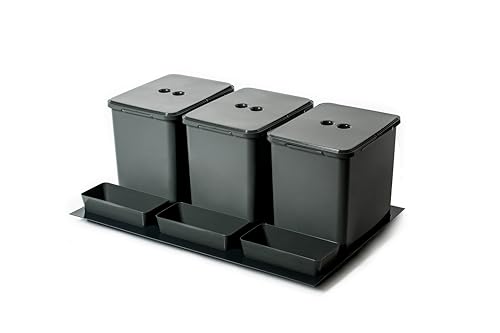 Pattumiera per base cassetto 90 cm da cucina - 3 secchi H. 29,5 raccolta differenziata cassettone. Kit per sistema di separazione dei rifiuti.