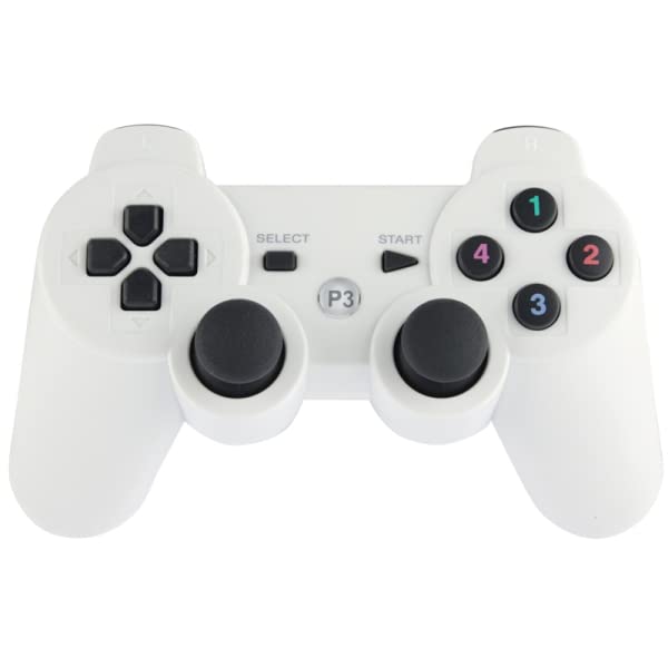 High-Tech Place Double Shock III Wireless Controller, Manette sans Fil Double Shock III pour Sony PS3, a Action de Vibration (Blanc)