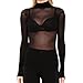 Second Skin Womens Long Sleeve Turtle Neck Sheer Top, Black one-Size