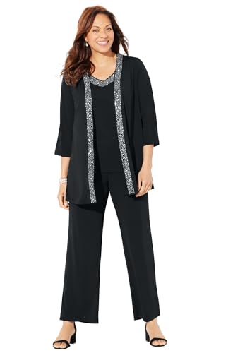 Catherines Women's Plus Size Beaded 3-Piece Cardigan Pant Set