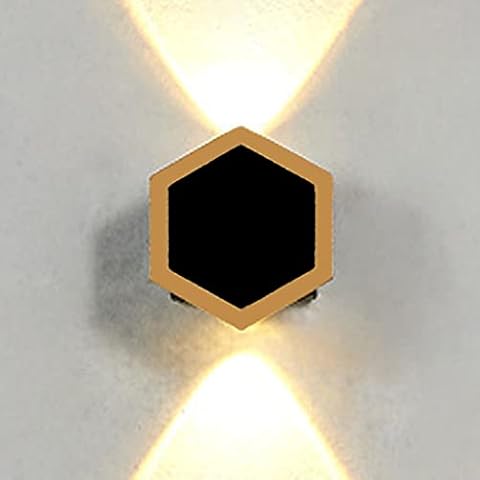 Outdoor Wall Lights Mains Powered Up Down LED Warm White Outside Wall Lamps IP65 Waterproof Black Aluminium Hexagons Wall Sconce Modern Bathroom Lighting for Gardens Porch Patio Terrace (2W) Cover