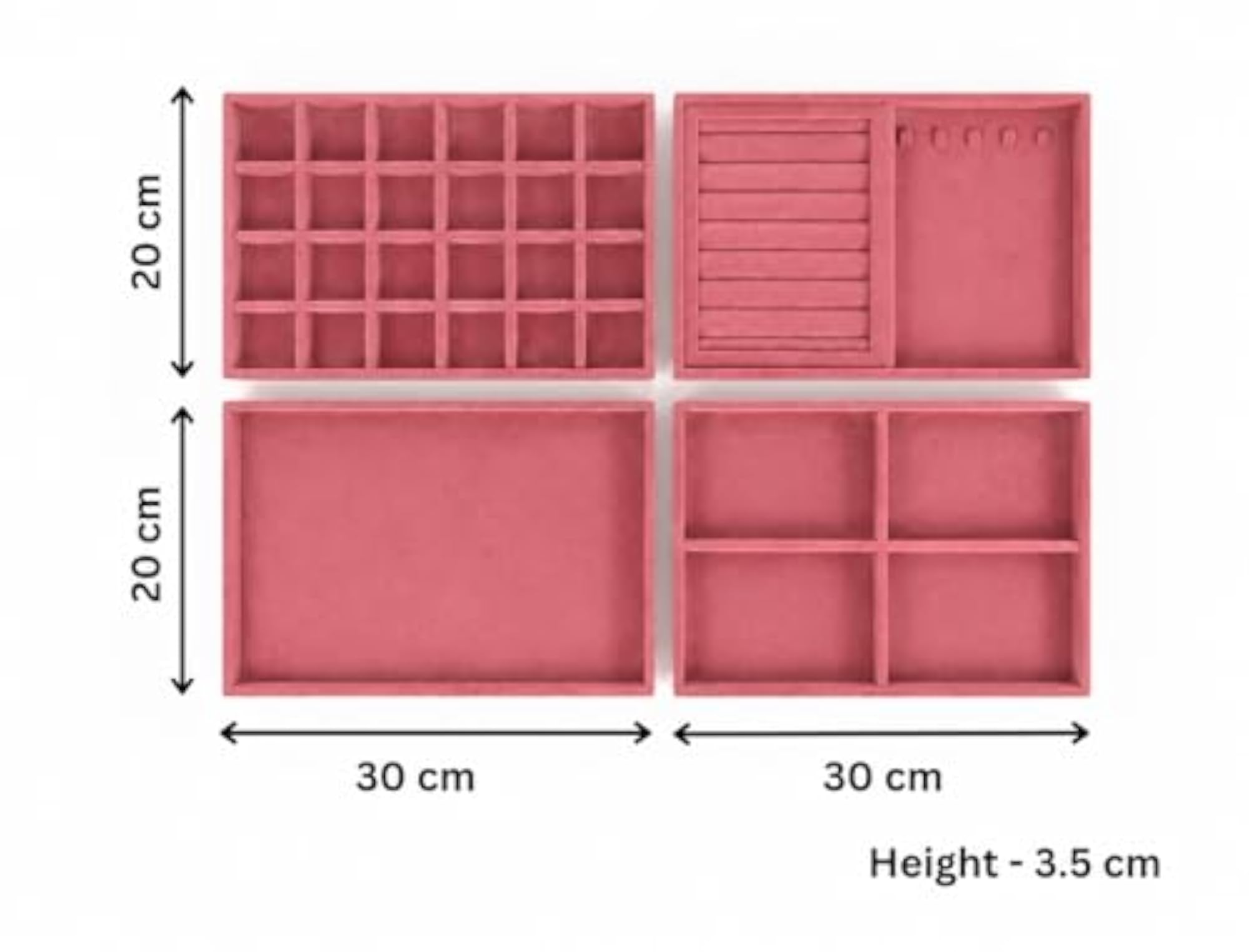 Stackable Jewelry Organizer Tray Set of 4, Pink