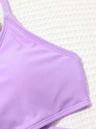 Image of Girl's 3 Piece Bikini Set Hear Print Criss Cross Swimwear Bathing Suit Swimsuit with Kimono Cover Up Purple 12-13Y