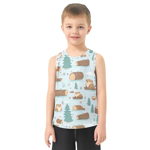 Boys Tank Top Shirts Lovely Beavers and Wood and Trees Sleeveless T-Shirts Crew Neck for Kids Clothing Children2
