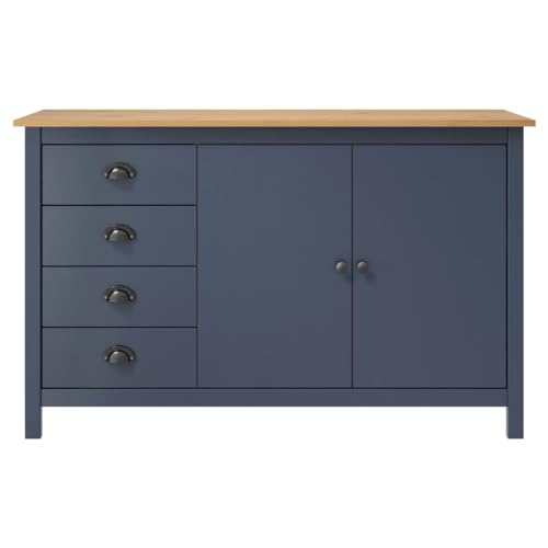 Aparador gris de pino macizo de 130 cm con 4 cajones y 2 puertas para salón 4
