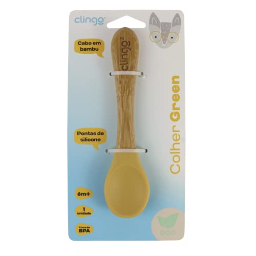 Clingo Colher De Bambu E Silicone Mostarda