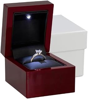 Noble Cherry Ring Box with Light - Unique LED Engagement Ring Box for Proposal Ring or Special Occasions (Mahogany/Black Insert)