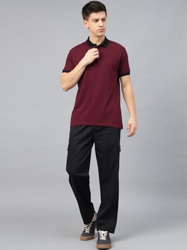 Image of Veirdo Pure Cotton Half Sleeves Regular Fit Plain Solid Classic Polo Collar T-Shirt for Men & Boys (Color Options- Black, Maroon & Olive)