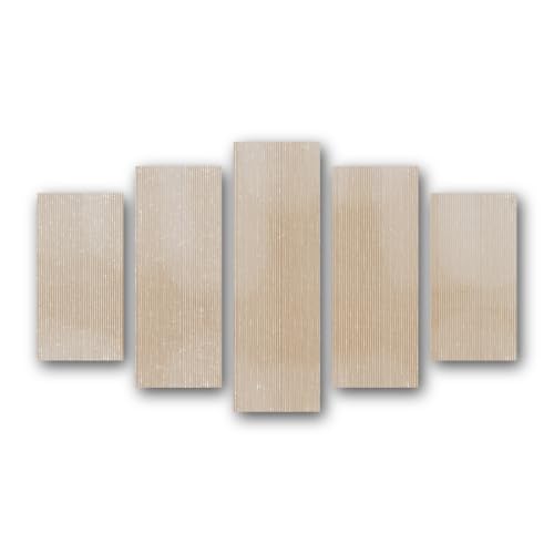 Art mural sur toile pour masquer un mur vide - Lot de 5 tableaux à lignes verticales beiges