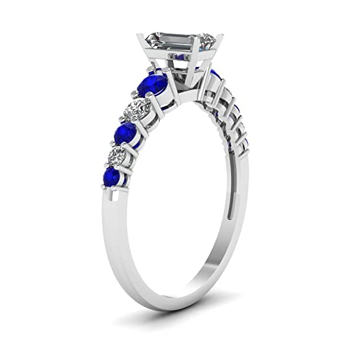 Image of Choose Your Gemstone Graduated Diamond CZ Engagement Ring 925 Sterling Silver Emerald Shape Petite Engagement Rings Lightweight Office Wear Everyday Gift Jewelry US Size 4 to 12
