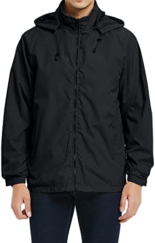 MYJAJAYI Mens Lightweight Windbreaker Waterproof Rain Jacket Hooded Windbreaker Jacket with Zipper Closure Black M
