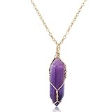 BOUTIQUELOVIN Amethyst Healing Point Quartz Crystal Pendant Necklace with 20