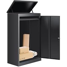 43.5" Package Delivery Box for Outside - Lockable Black Metal Parcel Drop Box, Anti-Theft, IPX4 Waterproof, Weather-Resistant Mailbox for Porch, Fence, Curbside XL