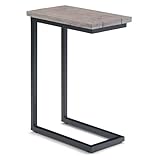 SIMPLIHOME Skyler 18-inch Wide Solid Mango/Metal Industrial C-Shaped End Table in Birch/Black for Living Room, Office, or Bedroom, Assembled