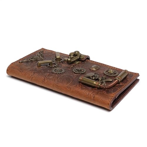 Porte-monnaie steampunk en cuir de vachette véritable et rétro - 4