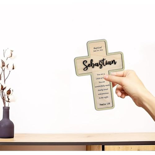 Image of Godashop Personalized Baptism Cross Wood Sign, Wooden Sign Baptism Gifts For Baby, Christening Gifts Crosses for children, Baptized Cross Sign, Dedication Gift - A6
