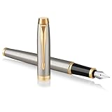 Parker IM pluma estilográfica | metal cepillado con adorno dorado | con plumín fino y recambio de tinta azul | en estuche de regalo