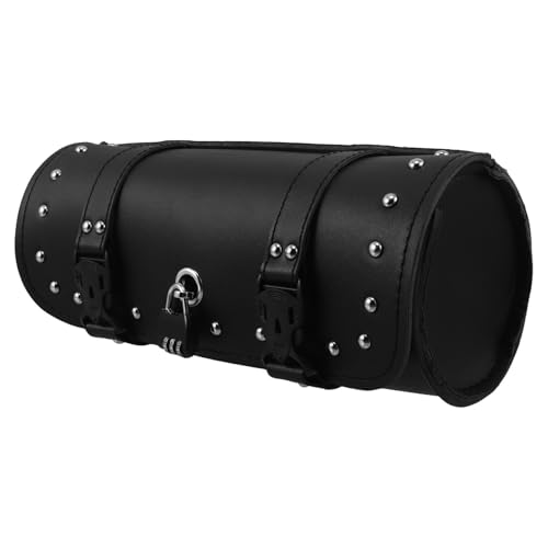 Sacoche de fourche moto en cuir PU avec finitions rétro et fermeture à serrure robuste