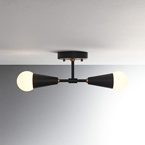 Image of BRIGHTTIA Vicky 2 Light Cone Socket Wall Sconce - Mid Century Modern Fixture for Wall & Ceiling - Minimalist Edison Lamp for Hallway and Bathroom Vanity - Black & Gold (BW0027-2BG)