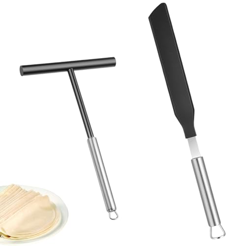 Classicseali 2 Stück Crepes Zubehör Crepes Verteiler und Spatel 19.5 cm Teigverteiler und 34cm Lang Griff Nylonschaber Crepe Wender zum Backen von Crêpes in Ihrer heimischen Küche