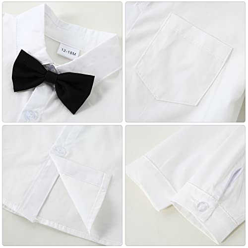 Image of YALLET Toddler Baby Boy Clothes Suit Gentleman Wedding Outfits, Formal Dress Shirt+Bowtie+Vest+Boutonniere+Suspender Pants