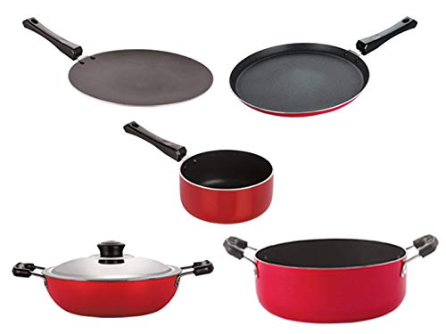 Image of Nirlon Non-Stick Aluminium Cookware Set of 5 Pieces (2.6mm CT DKDB SPB Cass22 FT12)