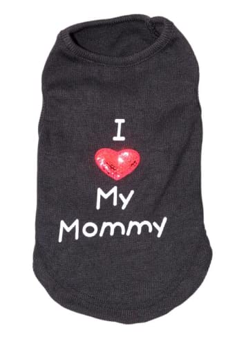 Dog Shirts Cat Shirts I love my Mommy Sequence Heart Design Dog Clothes Cat Clothes Doggy Slogan Costume Kitten Cute Heart Vest for Dogs Cats Puppy T-Shirt (Large, Black)