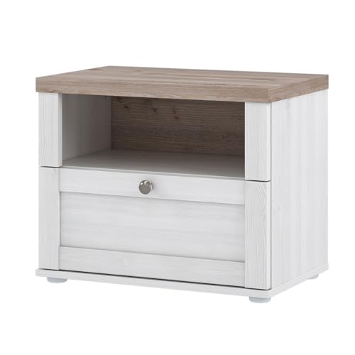 Meubletmoi Table de Chevet/Table de Nuit H. 45 1 Niche 1 tiroir en décor Bois de chêne Blanchi et Bois Clair avec poignée métal – Classique Campagne – Angele