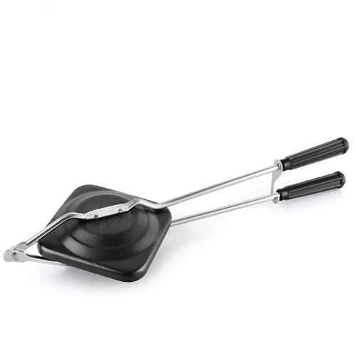 Image of Sandwich Maker | 4 Cuts Non-Stick Aluminum Sandwich Gas Toaster | Heat-Resistant Handle | Compatibility with Gas Stoves | Sandwich Maker Gas | Sandwich Toaster | Black (Pop up)