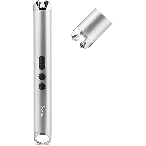 SUPRUS Candle Lighter with LED Torch Arc Windproof Flameless Lighter USB Rechargeable Lighter with LED Battery Display for Candle, Fireworks, BBQ, Kitchen, Grill (Silver) Cover