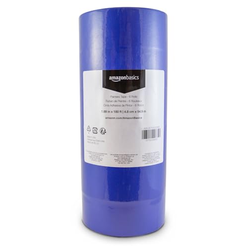 Image of Amazon Basics Blue Painters Tape, Protects Surfaces, Removes Easily, No Residue, 1.88 inch x 60-Yard, 6 Rolls