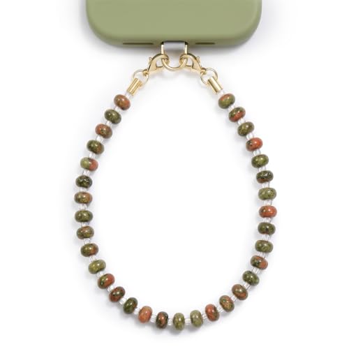 Image of POSADINA Natural Stone Phone Charm, Beaded Healing Phone Wrist Strap, Handmade Cellphone Chain Lanyard with Tether Tab