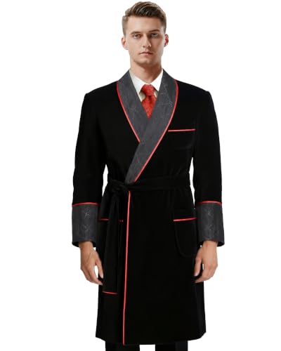 Image of Men's Long Velvet Smoking Jacket Smoking Robe with Belt Shawl Lapel Quilted Dressing Gown