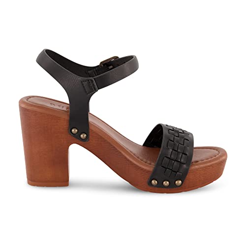 Image of Dunes Women's Sealy Faux Wood Woven Heel Sandal +Comfort Foam & LiteSole Technology, Wide Widths Available