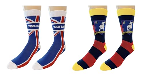 Warner Bros Ted Lasso 2 pack Men's Dress Crew Socks. 2 pair - AFC Richmond Logo Emblem & Ted Lasso Union Jack Flag - Men Sock Size 10-13 (TG11983)4