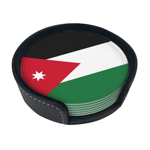 Lot de 6 dessous de verre en cuir avec impression drapeau du Jordan en cuir synthétique avec boîte de rangement pour la maison et le bureau