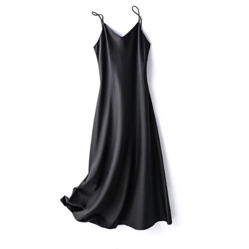 Vestido Lencero para Mujer, Ropa Interior y Exterior de Verano, Falda Superior de Longitud Media - Negro - XXXL