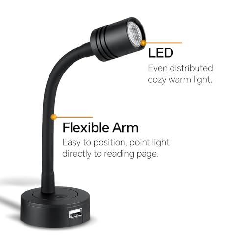 Obeaming LED Leselampe 12V Dimmbar Wohnmobil Flexible Schwanenhals USB-Anschluss, Wandlampe Bettseite 2 Stück DC 12V-24V Spot für Boot Wohnwagen Innenbeleuchtung Yacht, Fest verdrahtet Wandmontage