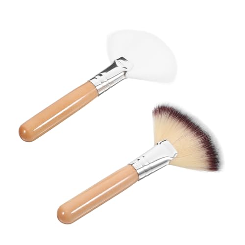 ERINGOGO 2Pcs Long Handle Fan Makeup Brush for Powder Foundation Blush and Concealer Soft Hair Applicators for Blending and Contouring Makeup Tool