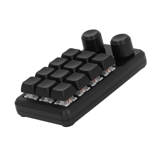 Fafeicy Mini Teclado para Juegos, Interruptor Azul, Color Negro, Industria Ligera RGB, 12 Teclas, 2 Perillas, Teclado Macro de Programación