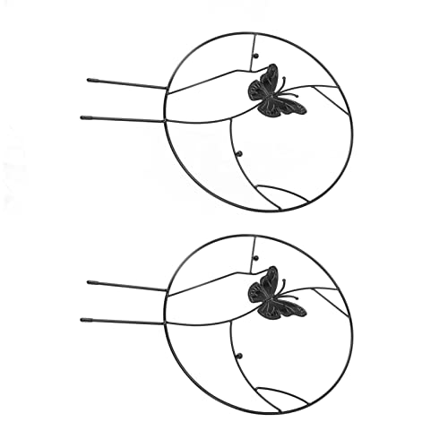 Acouto 2 Pieces Flower Plant Support stands. Round Iron Frame with pattern. Good decoration. Versatile Uses (Black)