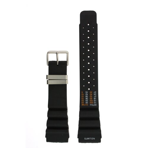 Tech Swiss Watch Band Fits Aqualand Black PU Strap Depth Gauge Stainless Buckle 24 millimeter