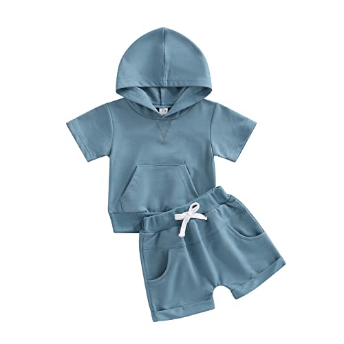 Image of LIOMENGZI Toddler Baby Boy Summer Outfit Hooded TShirt Shorts Summer Set with Elastic Waist Shorts Set Infant Boy Clothes
